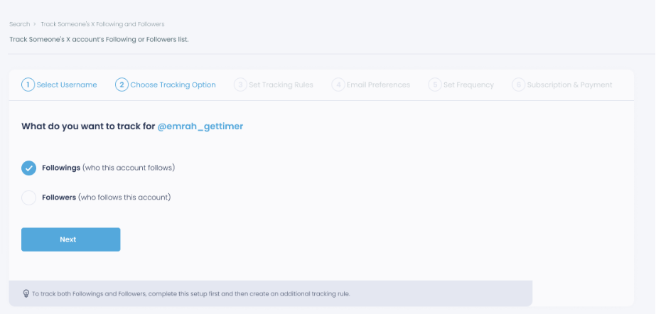 Choose Tracking Option