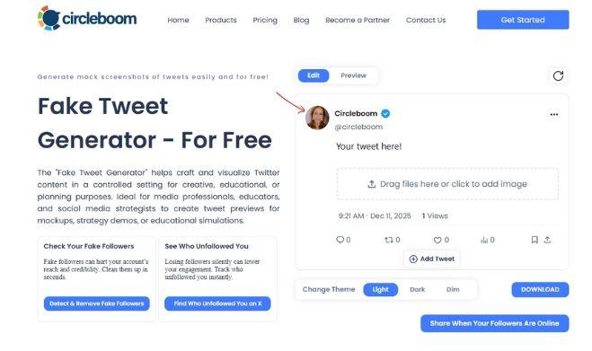 Upload a profile picture for fake tweets