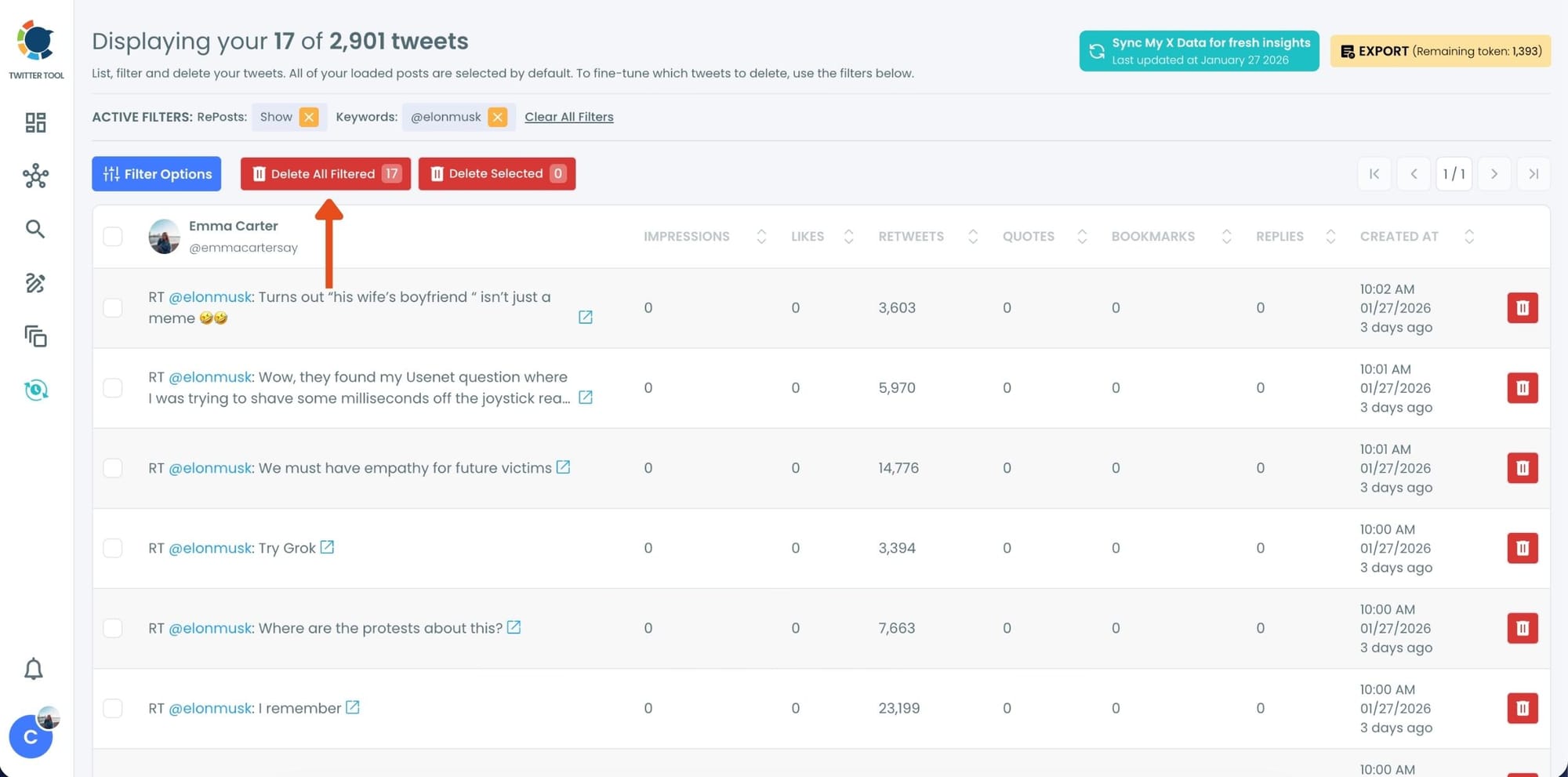 Delete All Filtered.