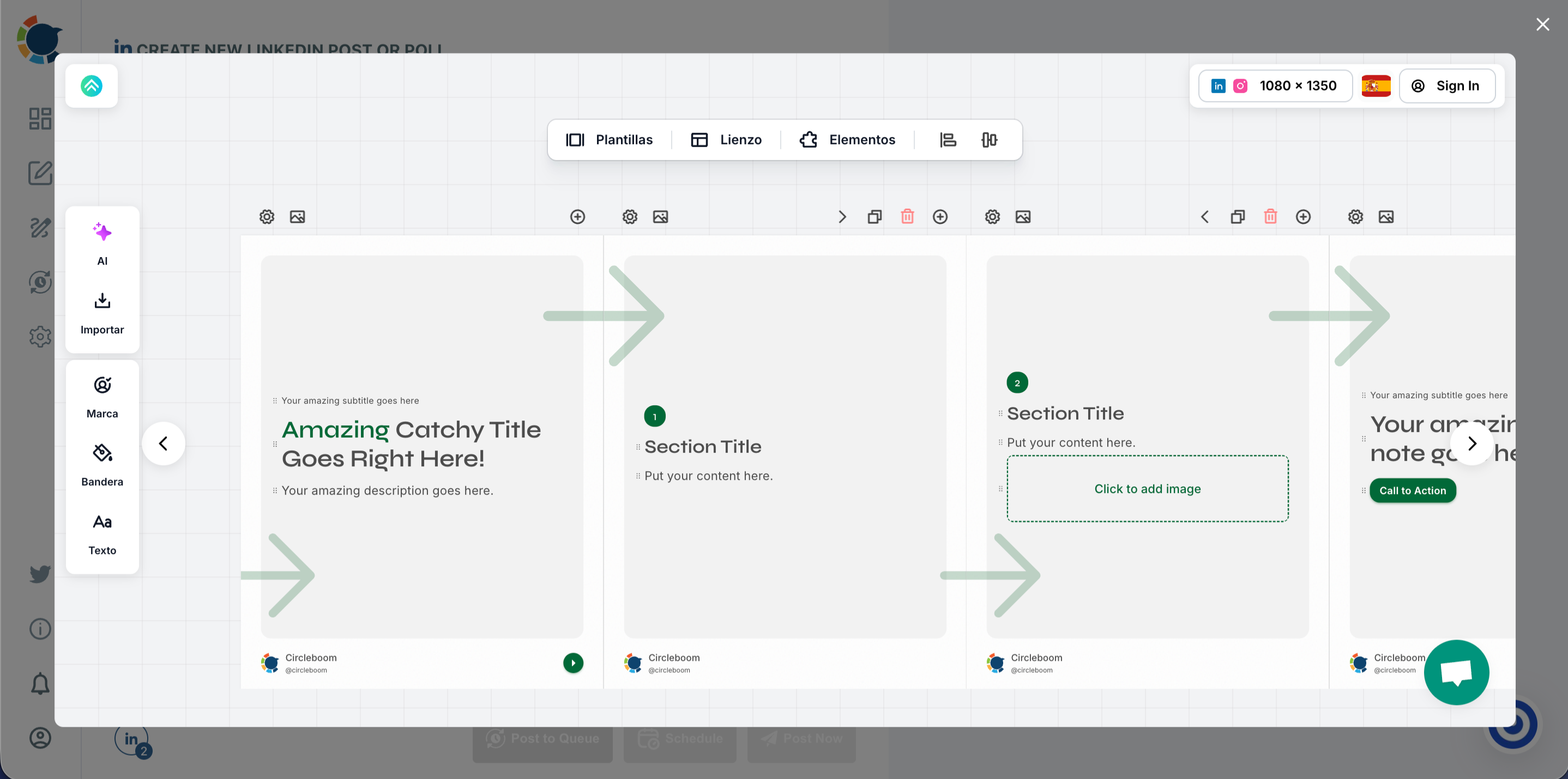Design your carousel slides in the editor 