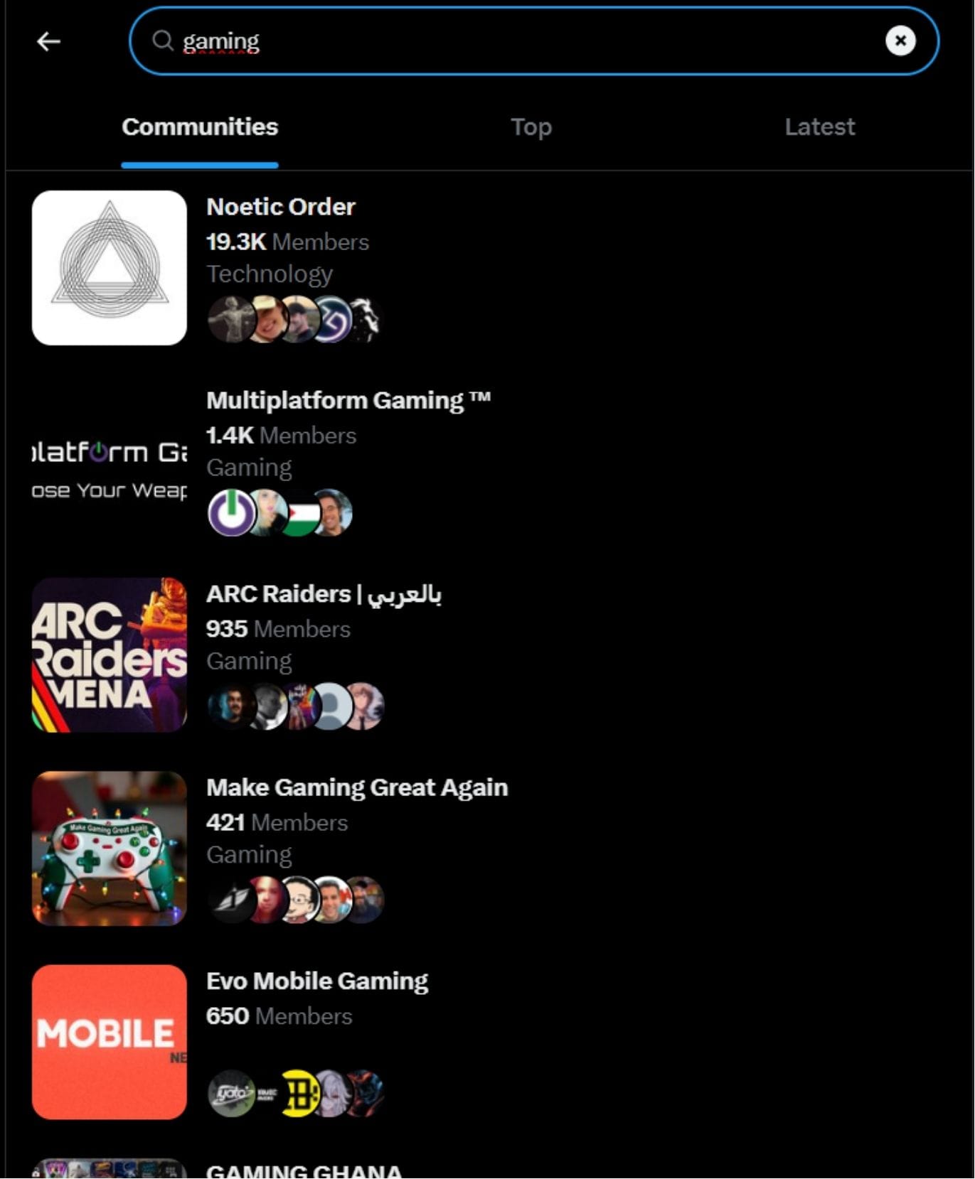Search "gaming" communities