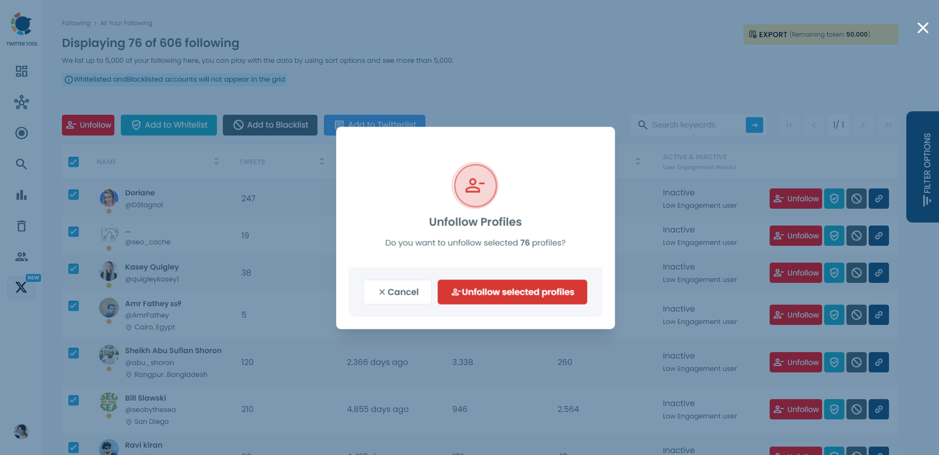 Unfollow multiple accounts