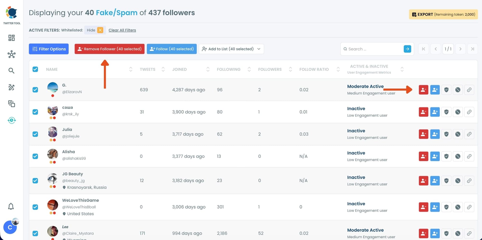 Remove Followers Button