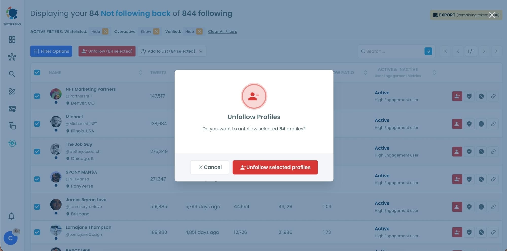 Confirm the unfollow action