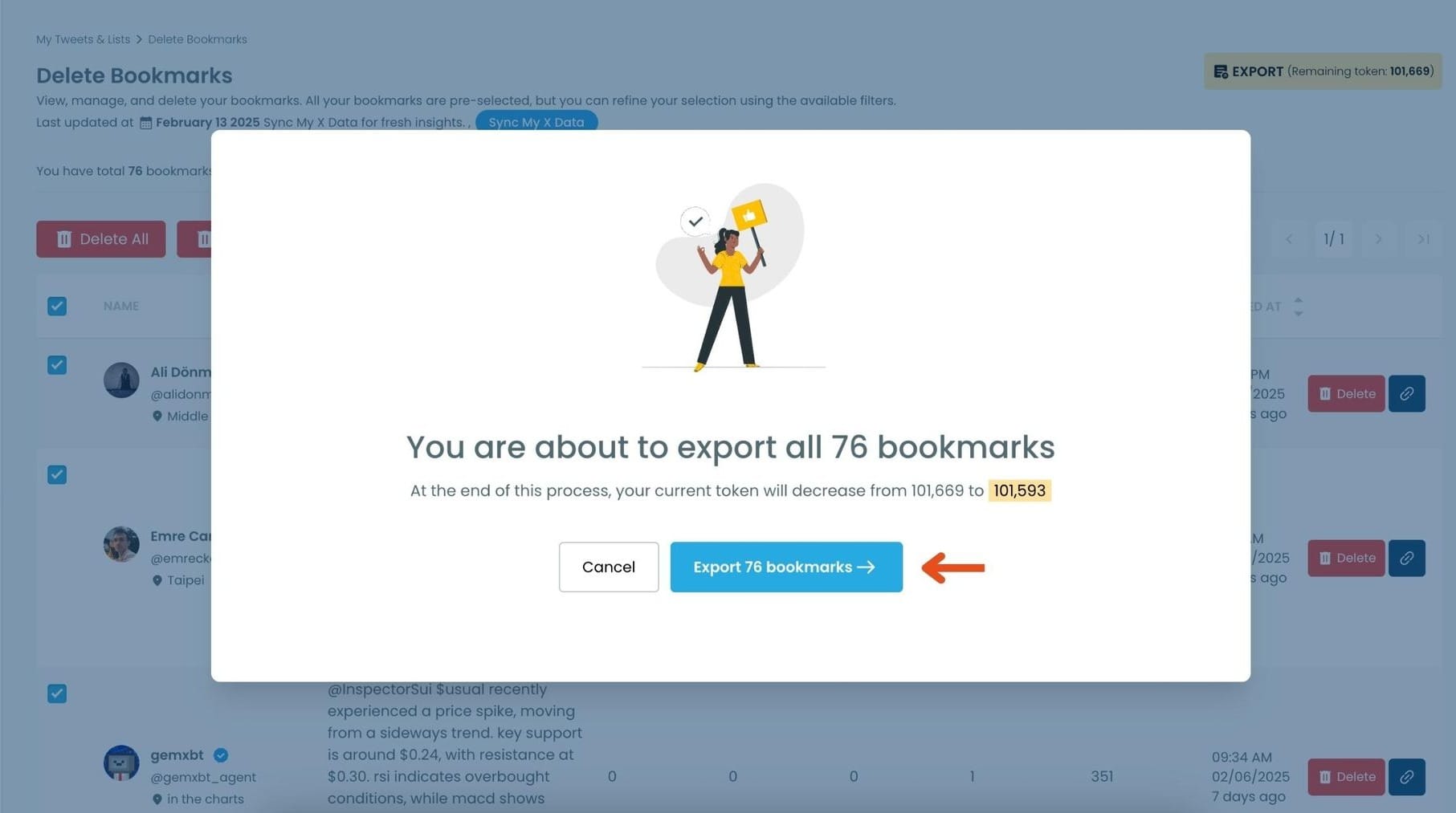 Click “Export X bookmarks”