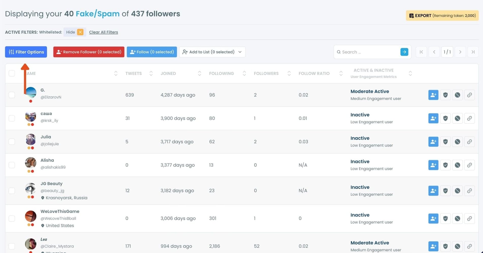List of your fake/bot followers
