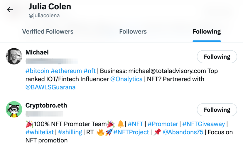 An Example of Following List on X