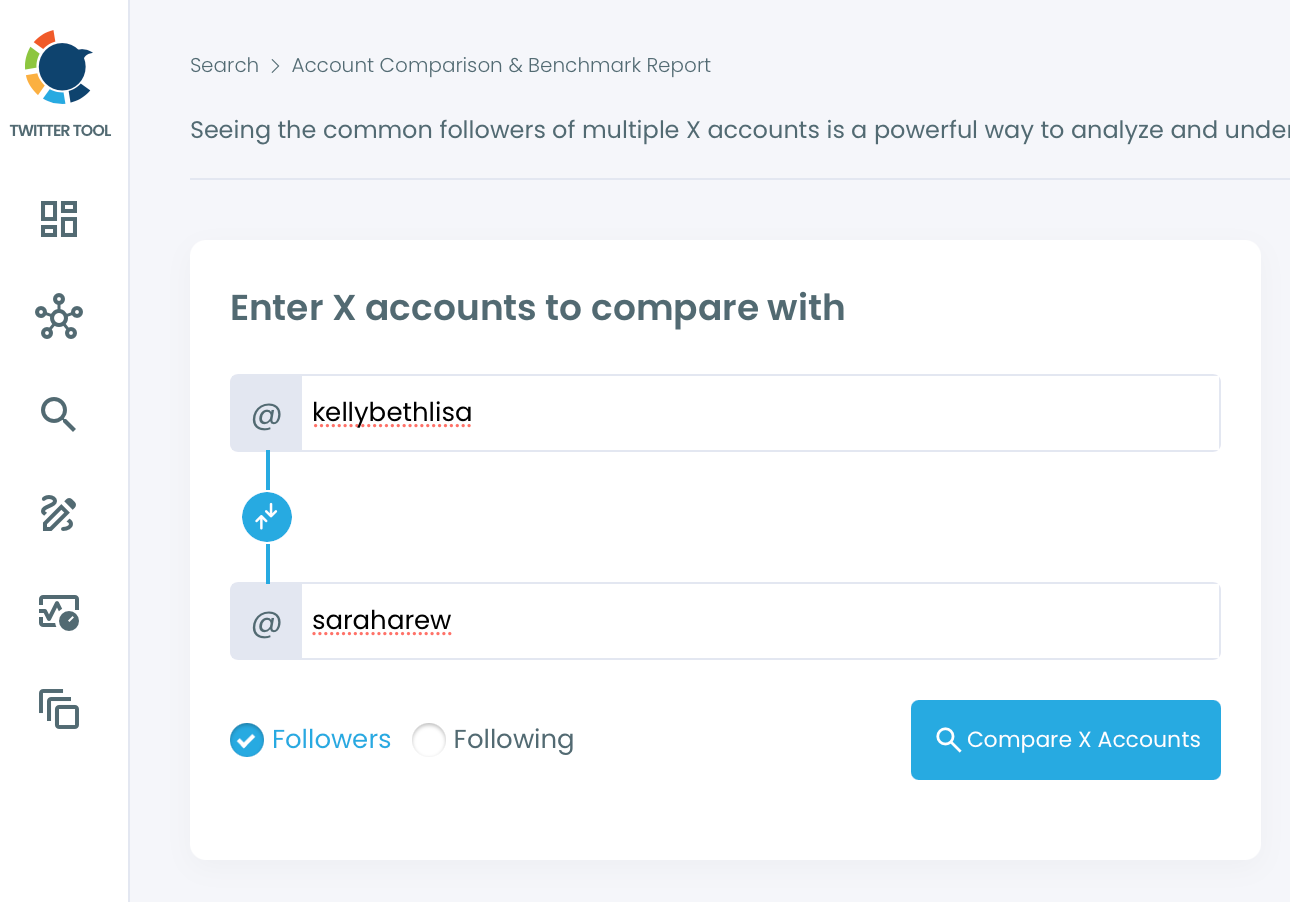 Comparing Followers and Followings of 2 X Users