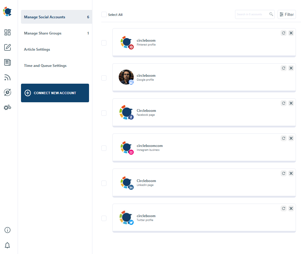Manage Social Accounts